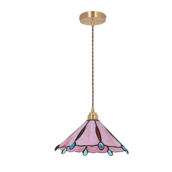 Vintage Tiffany Stained Glass Umbrella Shape 1-light Pendant Light BulbSquare
