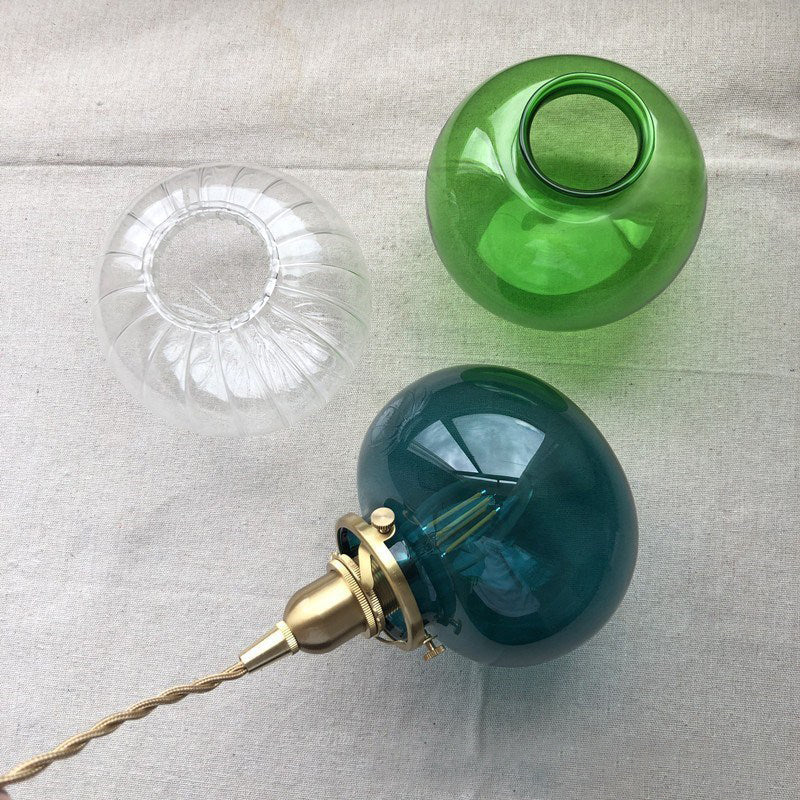 Traditional Japanese Brass Glass Pumpkin Shade 1-light Pendant Light for Living Room