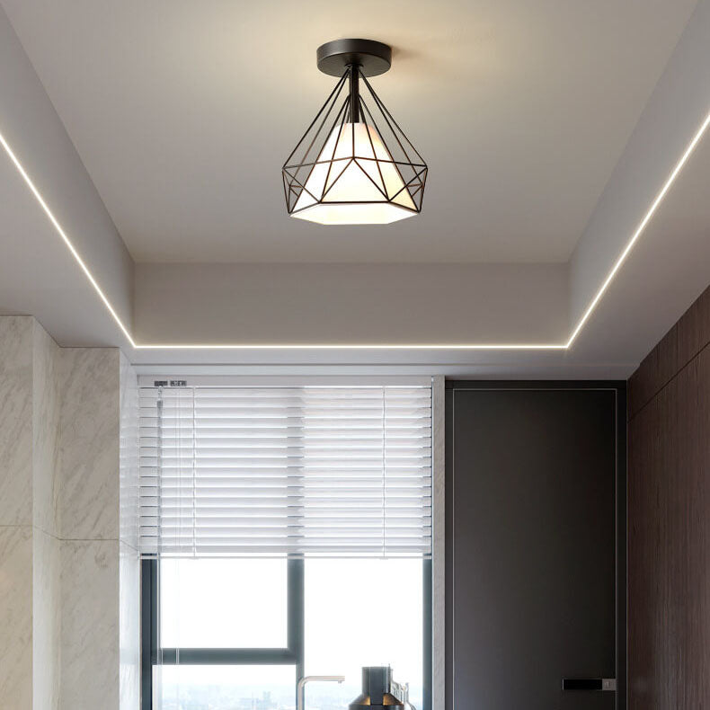 Scandinavian Modern Minimalist Iron Glass Ceramic Flower Diamond 1-Light Semi-Flush Mount Ceiling Light Lumendat