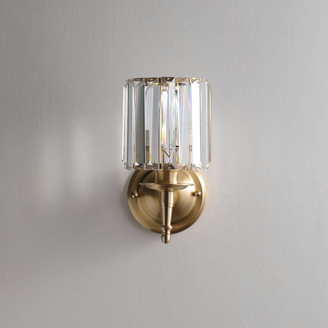 French Light Luxury Crystal Copper Cylinder 1-Light Wall Sconce Lamp Lumendat