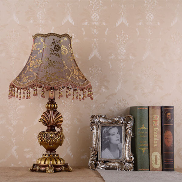 European Vintage Fabric Tassel Resin Court 1-Light Table Lamp Lumendat