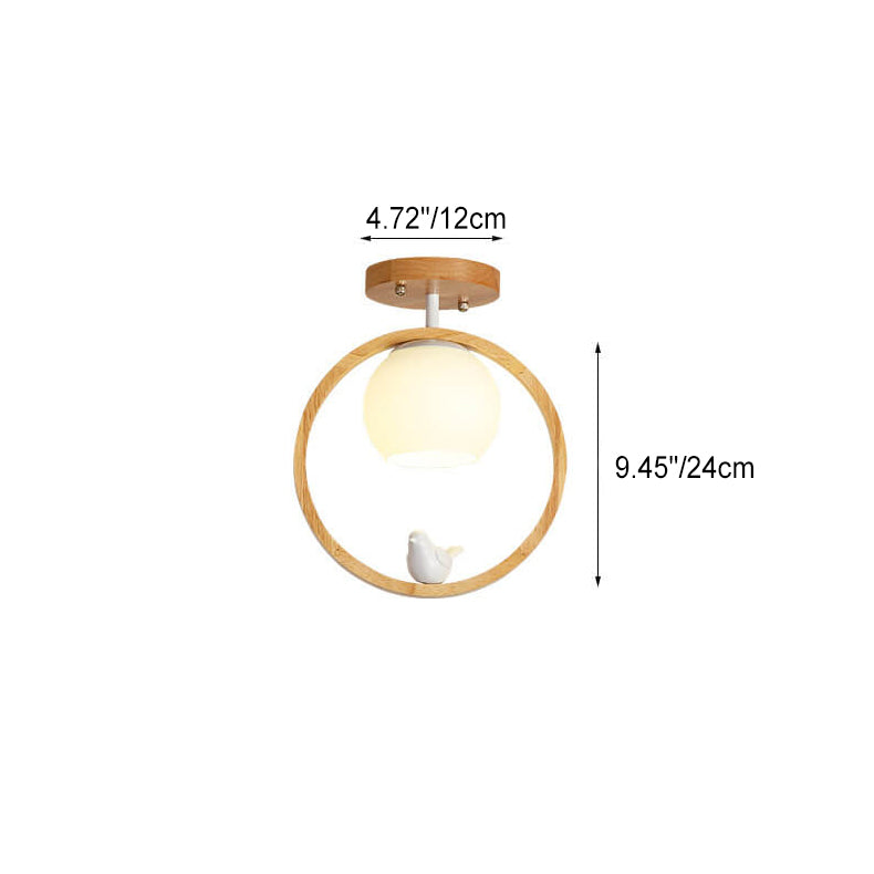 Modern Japanese Minimalist Log Bird Round 1-Light Semi-Flush Mount Ceiling Light Lumendat