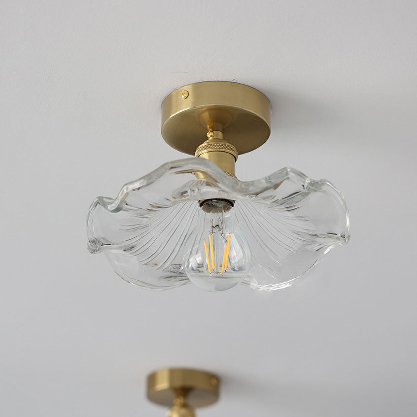 European Vintage Lotus Leaf Iron Copper 1-light Semi-flush Mount Light