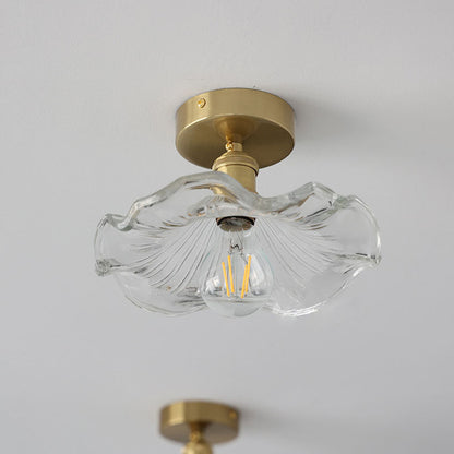European Vintage Lotus Leaf Iron Copper 1-light Semi-flush Mount Light