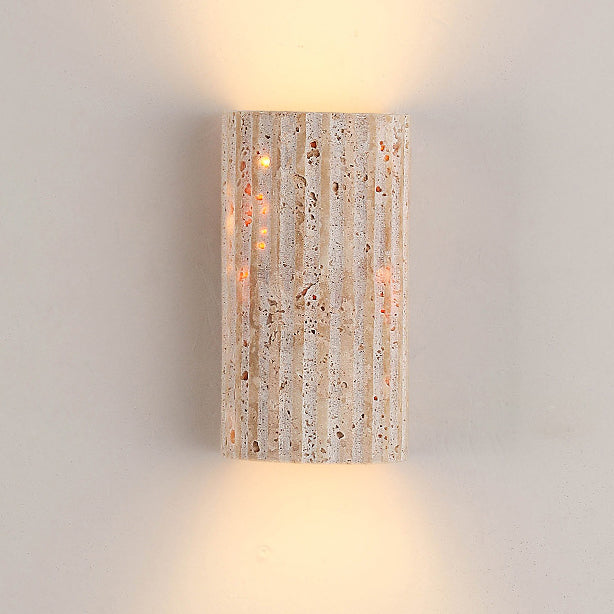 Traditional Japanese Striped Beige Travertine Semicircle LED Waterproof Wall Sconce Lamp For Living Room