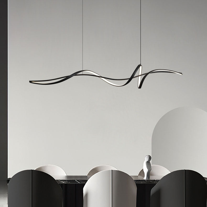 Modern Minimalist Wave Strip Line Iron Aluminium Silica LED Chandeliers Island Light for Dining Room