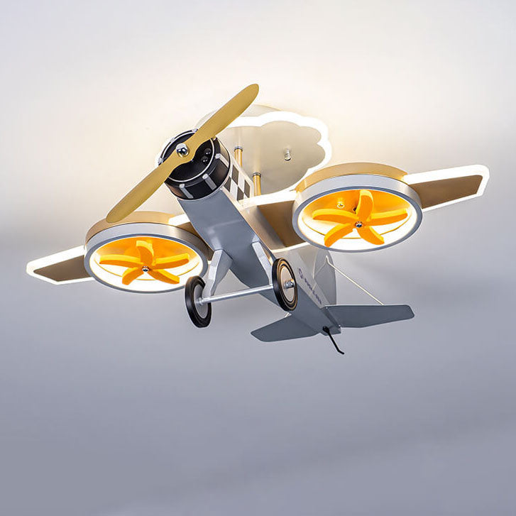 Creative Cartoon Airplane Iron Acrylic LED Kids Semi-Flush Mount Ceiling Light Lumendat