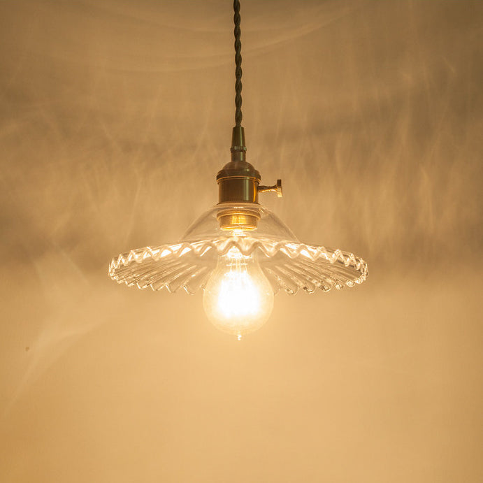 Traditional European Round Textured Glass 1-Light  Dome Lace Pendant Light