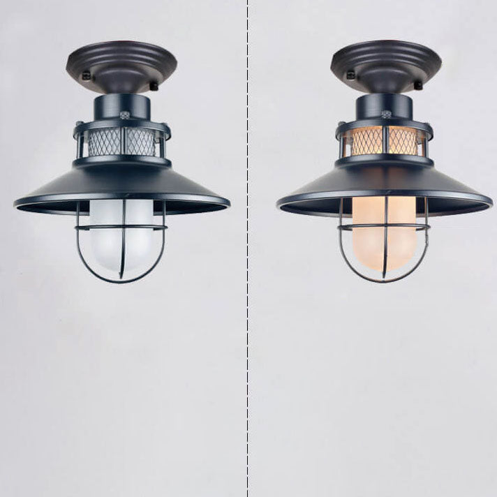 Outdoor Waterproof Iron Frosted Glass 1-Light Semi-Flush Mount Ceiling Light Lumendat