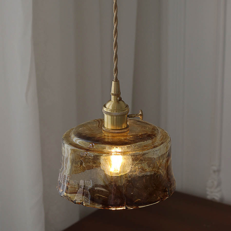 Modern Eclectic Amber Brass Glass Geometric Jar 1-light Pendant Light for Living Room BulbSquare