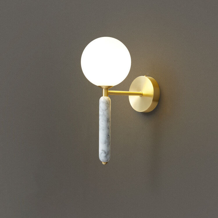 Nordic Ball Shade Marble Straight Arm 1-Light Wall Sconce Lamp Lumendat