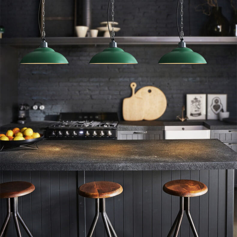 Retro Industrial Military Green Dome Iron 1-Light Pendant Light