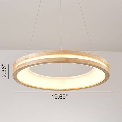 Japanese Minimalist Log Circle Island Light LED Chandelier – Dimmable
