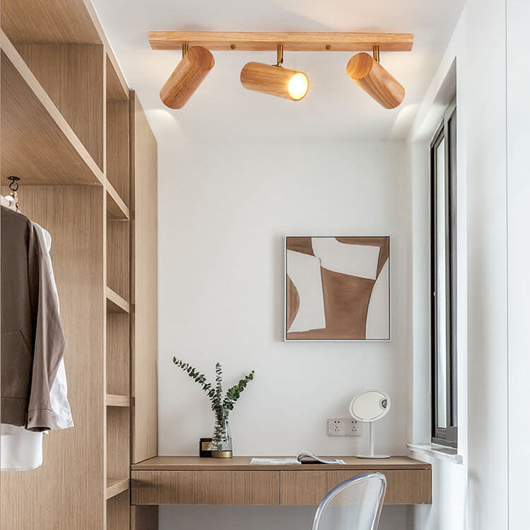 Japanese Minimalist Solid Wood Spotlight Track 1/3/4 Light Flush Mount Ceiling Light Lumendat