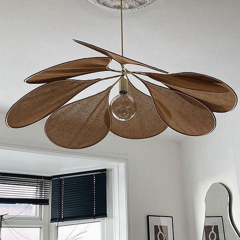 Contemporary Boho Petal Fabric Metal Lampshade 1-Light Pendant Light For Living Room Lumendat