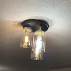 Industrial Glass Spherical / Long Barrel Design 3-light Semi-flush Mount Light