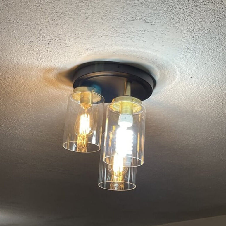 Industrial Glass Spherical / Long Barrel Design 3-light Semi-flush Mount Light
