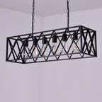 Traditional Farmhouse Rectangular Geometric Iron Cage 4/6 Light Island Light Chandelier for Dining Room BulbSquare