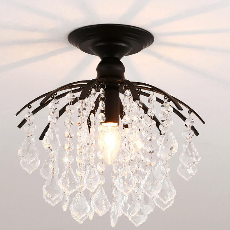Scandinavian Modern Round Iron Crystal 1-Light Semi-Flush Mount Ceiling Light Lumendat