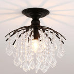 Scandinavian Modern Round Iron Crystal 1-Light Semi-Flush Mount Ceiling Light Lumendat