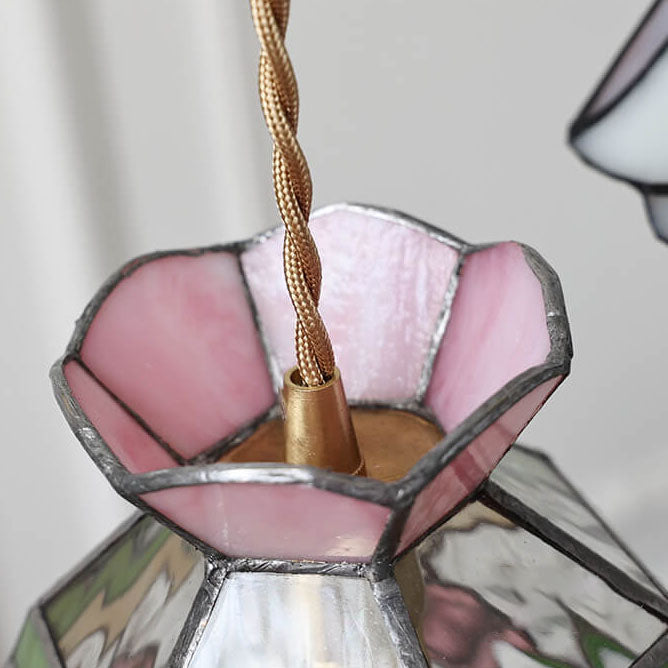 Vintage Tiffany Rose Flower Conical Stained Glass 1-light Pendant Light BulbSquare