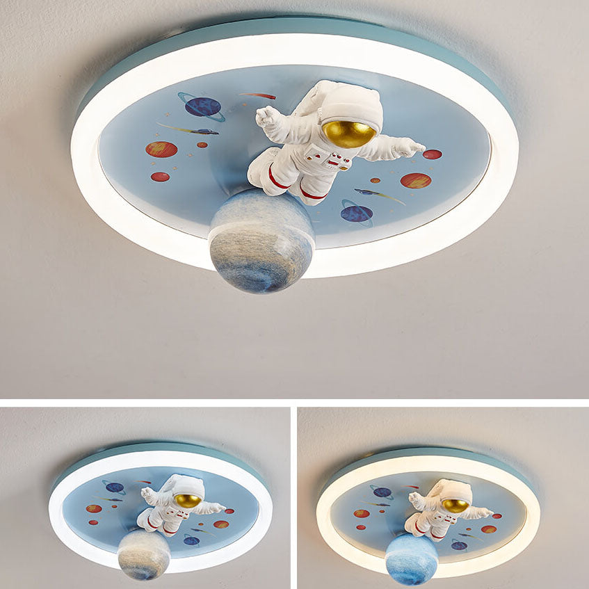Lumendat Childlike Cartoon Resin Astronaut Round Acrylic LED Flush Mount Ceiling Light Lumendat