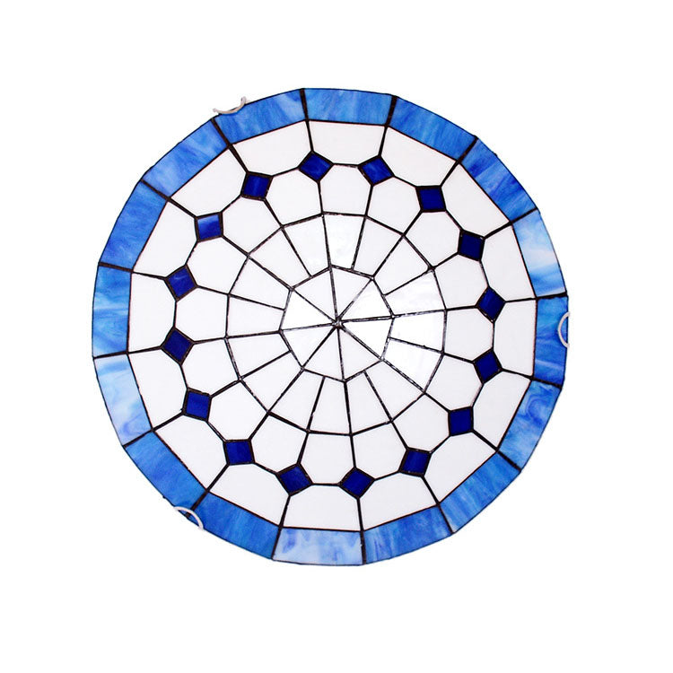 Traditional Tiffany Mediterranean Stained Glass Dome 2-light Flush Mount Ceiling Light for Hallway