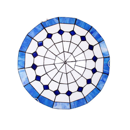 Traditional Tiffany Mediterranean Stained Glass Dome 2-light Flush Mount Ceiling Light for Hallway