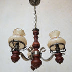 Traditional Rustic Candelabra Round Flower Iron Solid Wood 3-light Chandelier for Living Room BulbSquare