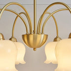 Traditional French Cream Floral Copper Glass 5/6/8 Light Chandelier for Living Room Lumendat