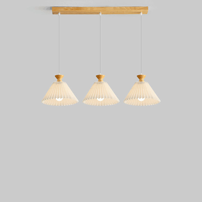 Nordic Wooden Pleated Cone 1/3 Light Island Light Chandelier BulbSquare
