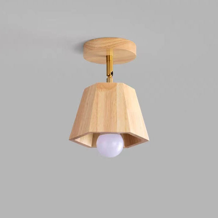 Traditional Japanese Wood Polygon 1/5-light Semi-flush Mount Ceiling Light for Bedroom