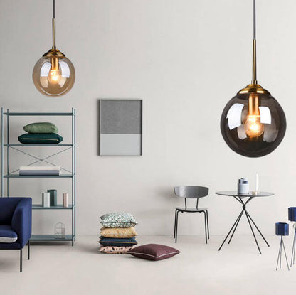 Contemporary Nordic Copper Spherical Glass Shade 1/3/5-light Island Light Chandelier for Dining Room