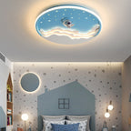 Lumendat Contemporary Creative Kids Round Cloud Astronaut Iron LED Flush Mount Ceiling Light For Bedroom Lumendat
