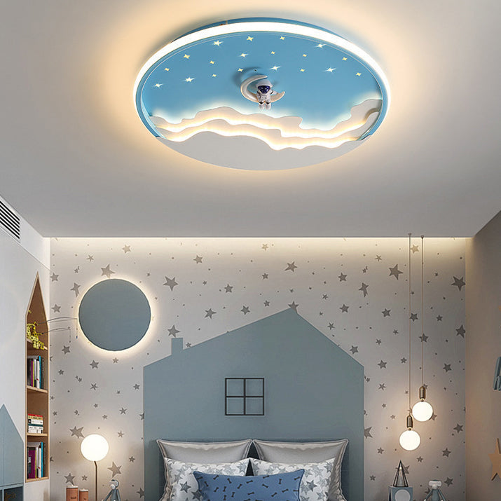 Lumendat Contemporary Creative Kids Round Cloud Astronaut Iron LED Flush Mount Ceiling Light For Bedroom Lumendat