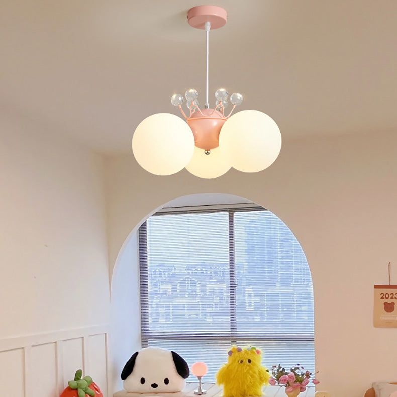 Lumendat Contemporary Creative Cream Hardware Crystal Decor PE Round Shade 3-Light Kids Chandelier For Living Room Lumendat
