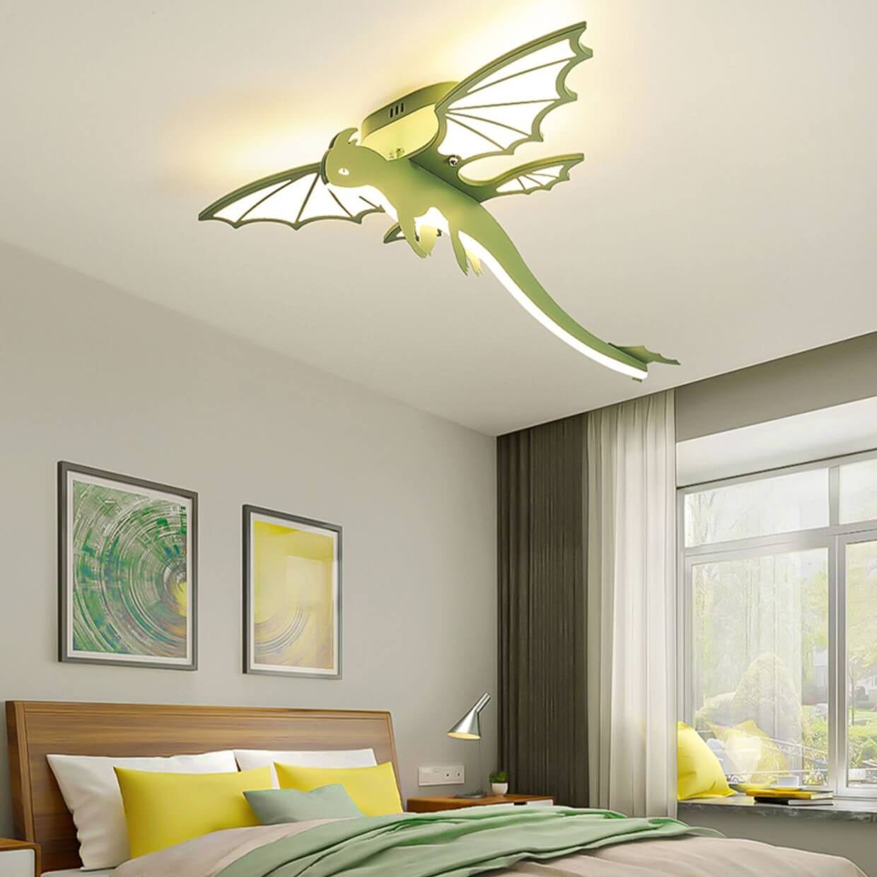 Contemporary Creative Acrylic Cartoon Dinosaur LED Semi-flush Mount Ceiling Light for Bedroom