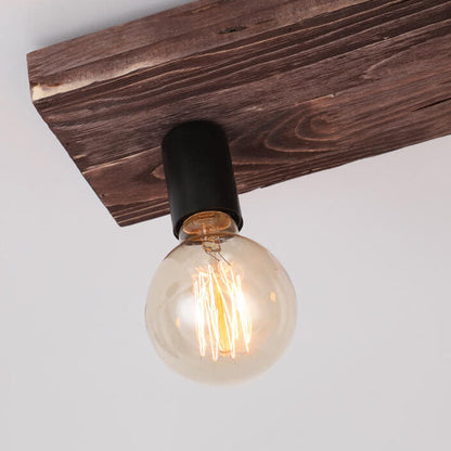 Retro Creative Solid Wood Glass Lampshade 3-light Flush Mount Ceiling Light
