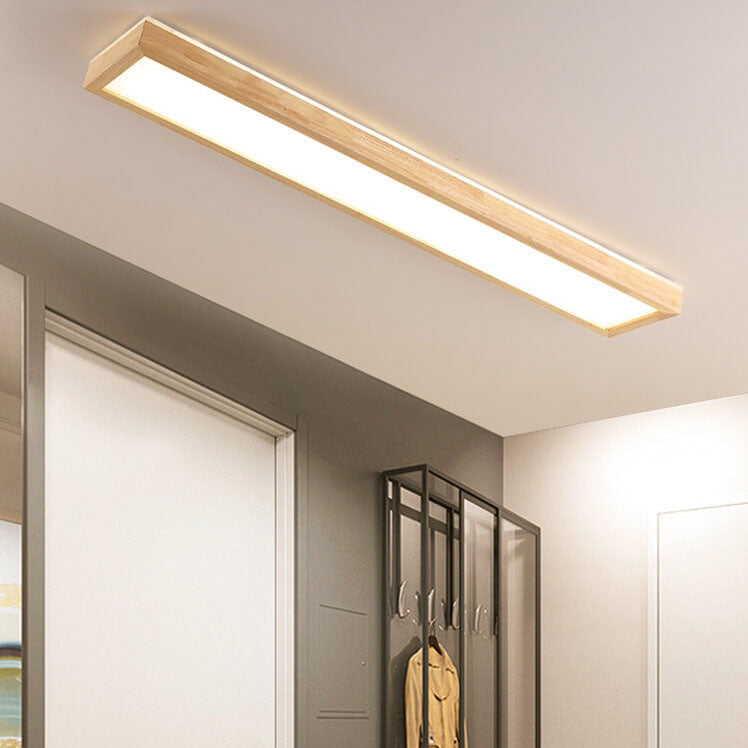 Japanese Minimalist Log Rectangular Walnut LED Flush Mount Ceiling Light BulbSquare