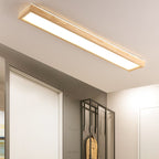 Japanese Minimalist Log Rectangular Walnut LED Flush Mount Ceiling Light BulbSquare