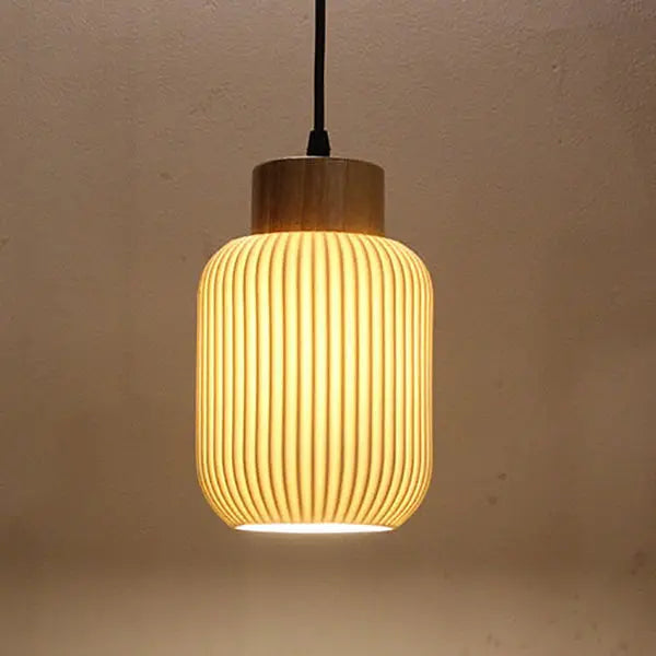 Nordic White Ceramic Cylindrical Jar 1-light Japanese Pendant Light Lumendat