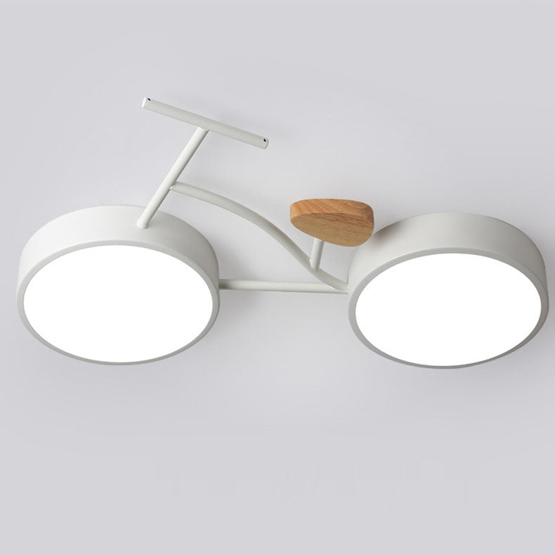 Contemporary Creative Bicycle Acrylic Wood LED Kids Flush Mount Ceiling Light for Living Room