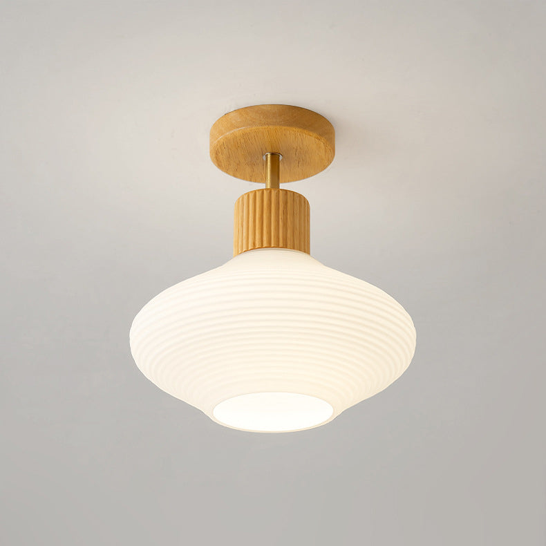 Nordic Log Striped Glass Oval 1-light Semi-flush Mount Ceiling Light