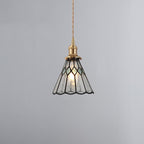 Japanese Vintage Brass Stained Glass Cone 1-light Pendant Light BulbSquare