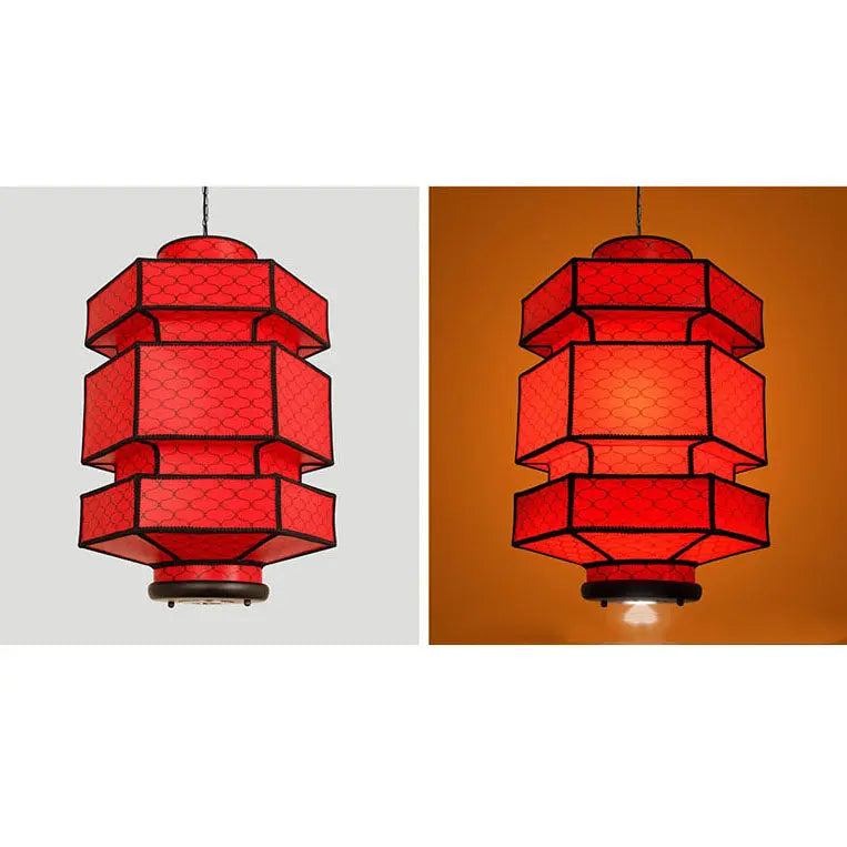 Chinese Retro Hexagonal Faux Sheepskin Iron 1-light Pendant Light BulbSquare