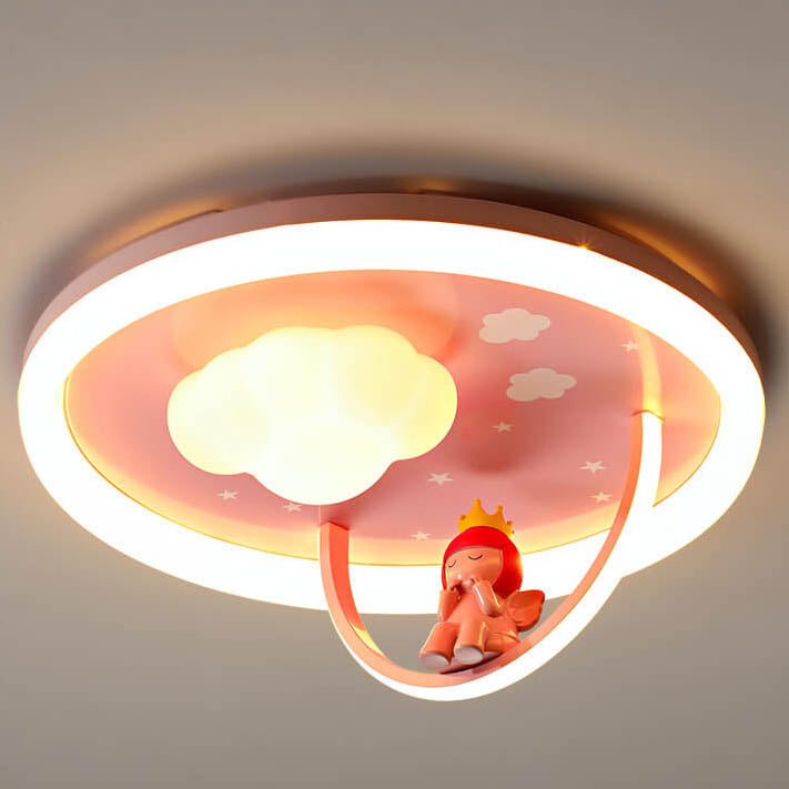 Lumendat Contemporary Creative Kids Cloud Round Resin Iron Acrylic LED Flush Mount Ceiling Light For Bedroom Lumendat