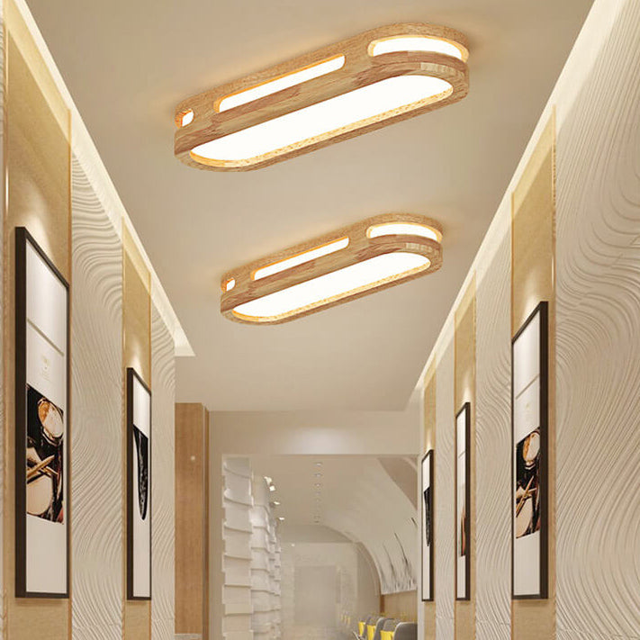 Nordic Minimalist Solid Wood Acrylic Ring LED Flush Mount Ceiling Light BulbSquare