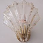 Modern Art Deco Scalloped Shell Amber Glass Shade Brass Frame 1-Light Wall Sconce Lamp For Bedroom