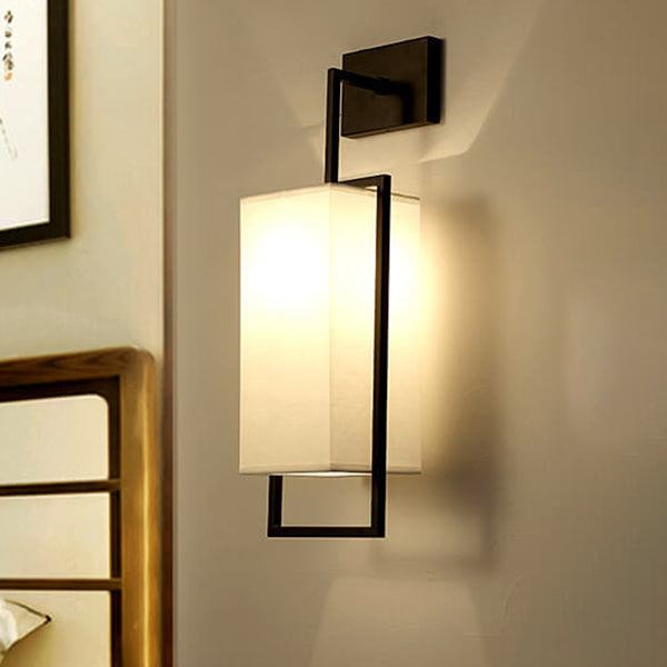 Traditional Chinese Square Fabric Iron Frame 1-Light Wall Sconce Lamp For Bedroom & Living Room Lumendat
