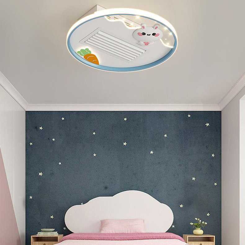 Lumendat Contemporary Creative Acrylic Astronaut Moon LED Kids Flush Mount Ceiling Invisible Bladeless Fan Light For Bedroom Lumendat